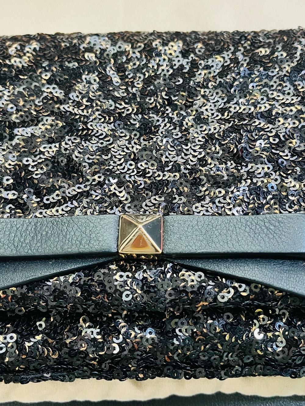 kate spade Black Sequin Clutch/crossbody with Gold Logo Plate - Storybook Lining - Picture 8 of 8